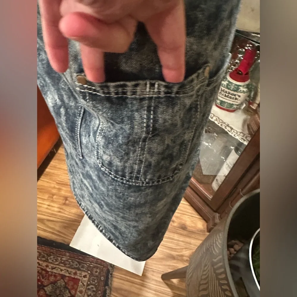 Jeanerlor Blue Acid Wash Denim Overalls Apron